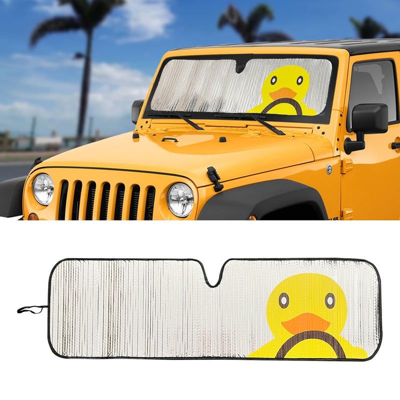 ROMASO Windshield Sun Shade for Jeep Wrangler JK JKU JL JLU1997-2024 Window Sun Visor for UV Rays & Heat Protection Duck Windshield Sunshade - Image 1
